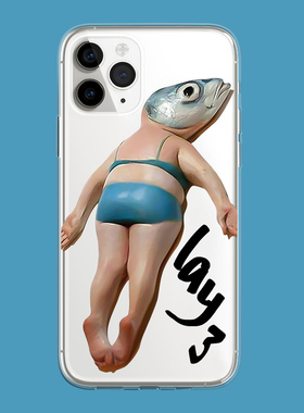新款艺术油画咸鱼躺高级感苹果15promax个性男女艺术xr适用iphone14pro透明13min/xs11镜头全包软12min手机壳