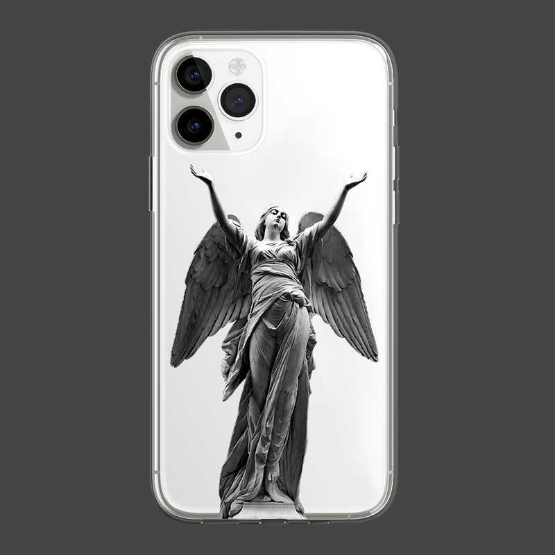 新款个性文艺创意艺术天使石膏像高级感苹果15promax适用iphone14pro透明13min/xs11镜头全包xr软12min手机壳