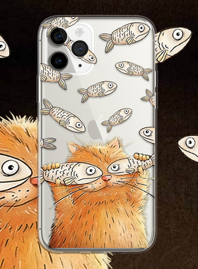 新款个性创意新款肥猫与咸鱼男女高级感苹果15promax适用iphone14pro透明13min/xs11镜头全包xr软12min手机壳