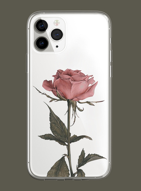 个性趣味创意复古粉色玫瑰表白高级感苹果15promax适用iphone14pro透明13min/xs11镜头全包xr软12min手机壳