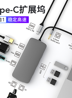 Type-c转换器HDMI拓展坞网线网卡USB连接线电视投屏VGA转接头适用于苹果macbook pro笔记本电脑MAC同屏扩展坞