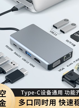 typec扩展坞HDMI高清投屏USB3.0转换器千兆网卡RJ45网络转接头十合一适用苹果MacBook笔记本电脑matebook拓展