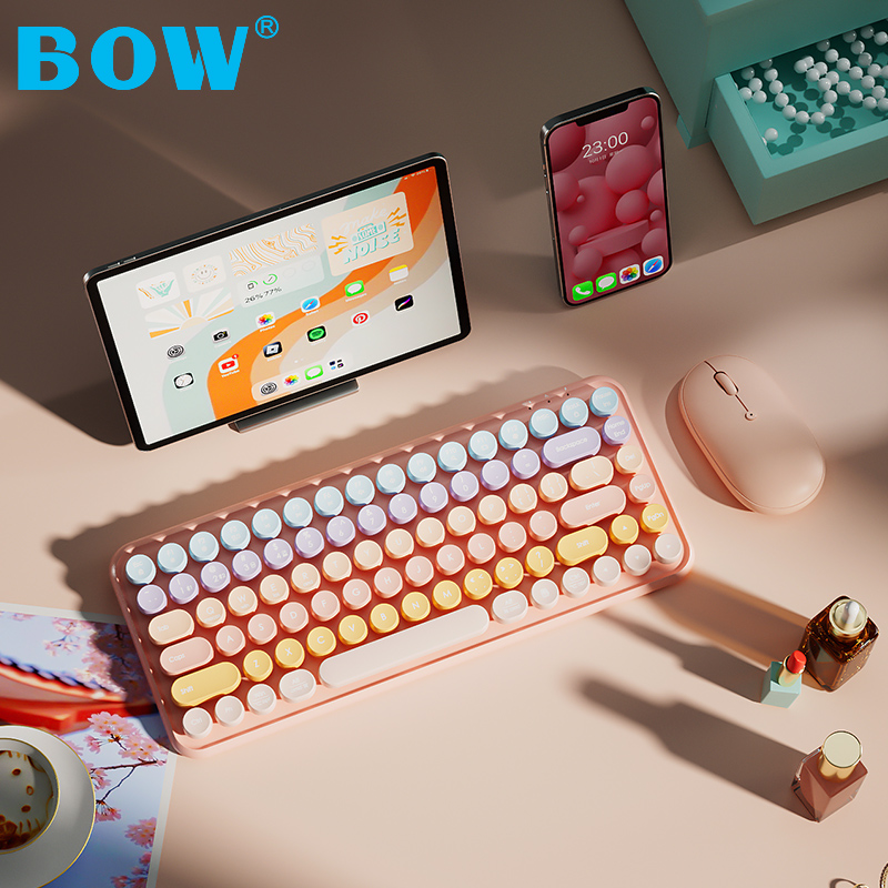BOW无线三模蓝牙键盘鼠标充电办公ipad适用苹果平板笔记本电脑