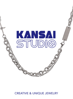 KANSAI新款2021夏小众方块四角星双层拼接项链嘻哈冷淡风酷潮配饰