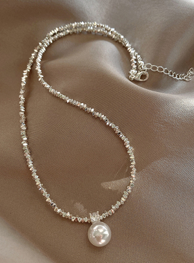 轻奢小众设计碎银子珍珠项链女气质高级感锁骨链百搭爆款颈链配饰