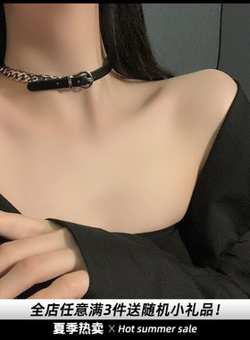 黑色皮绳choker项圈女小众颈带高级感气质颈链脖子配饰项链锁骨链