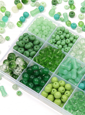 【绿色系】玻璃透明双拼果冻串珠diy手作散珠材料包手链饰品配件