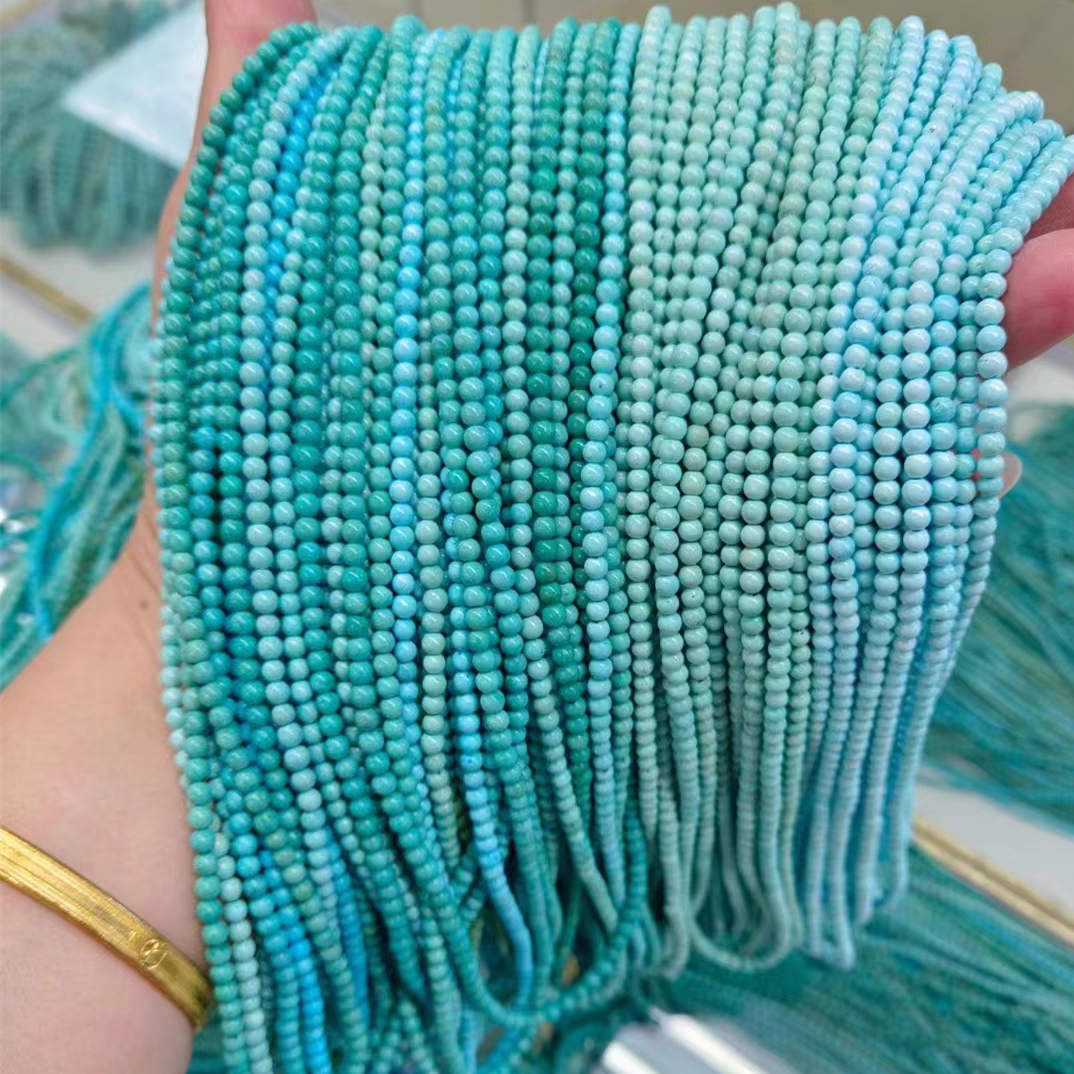 天然原矿绿松石项链2 3 4 5 6小米珠圆珠女款多圈手串链项毛衣链