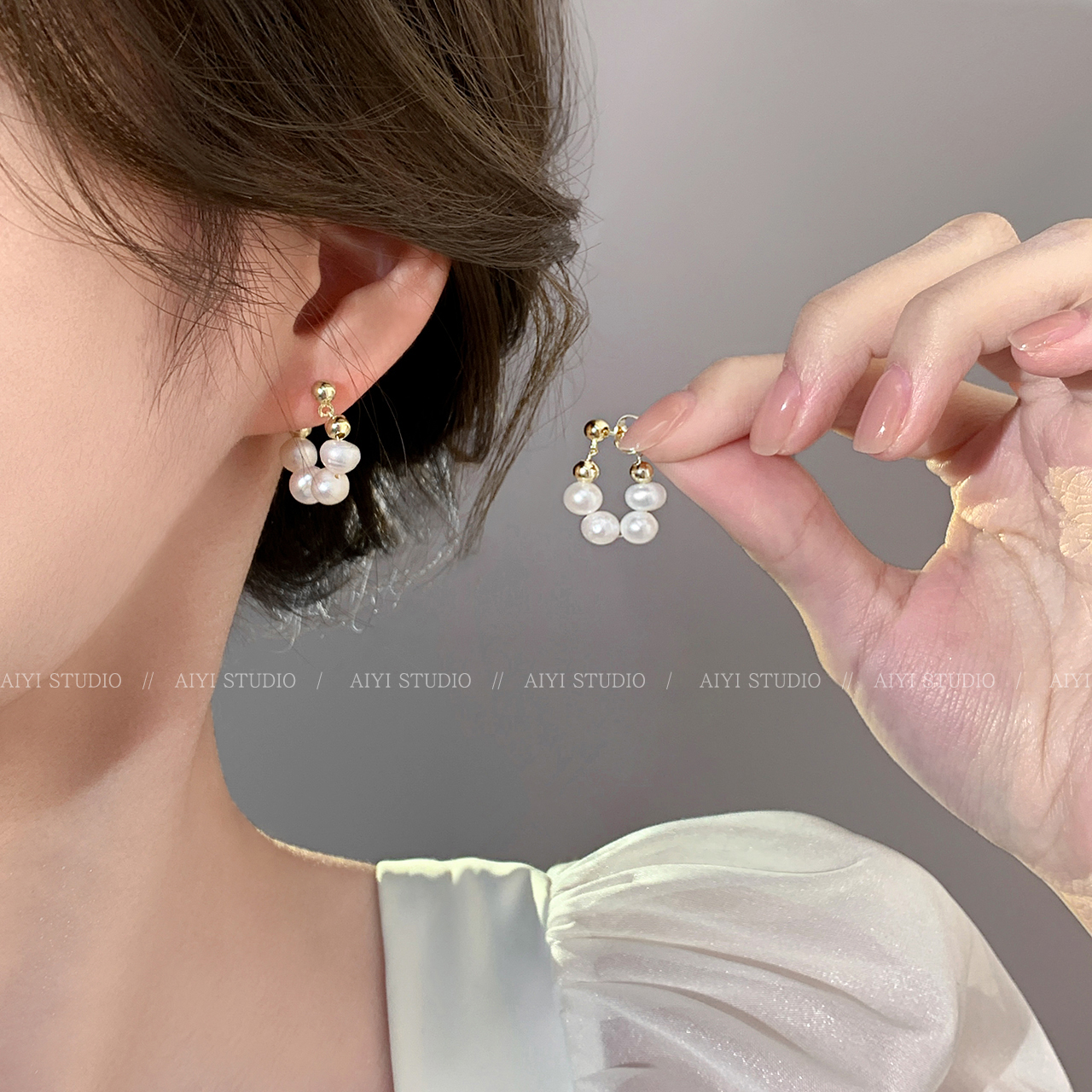 925纯银珍珠耳环2024新款爆款高级感耳圈女气质大气耳钉高端耳饰