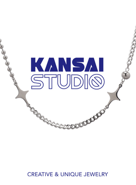 KANSAI新款双四角星圆珠拼接项链冷淡风个性配饰小众嘻哈酷潮饰品
