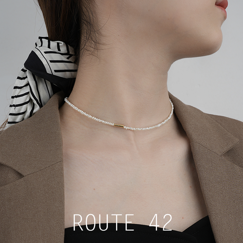 Route42原创极细迷你天然珍珠925锁骨项链质感精致法式复古ins风