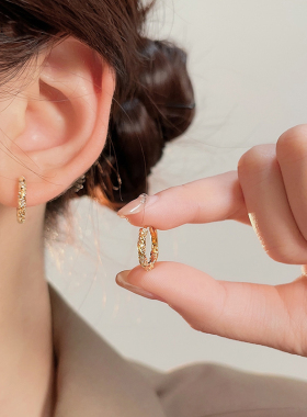 2024年新款气质小巧精致金色镶钻圈圈耳环女轻奢高级感耳饰耳扣
