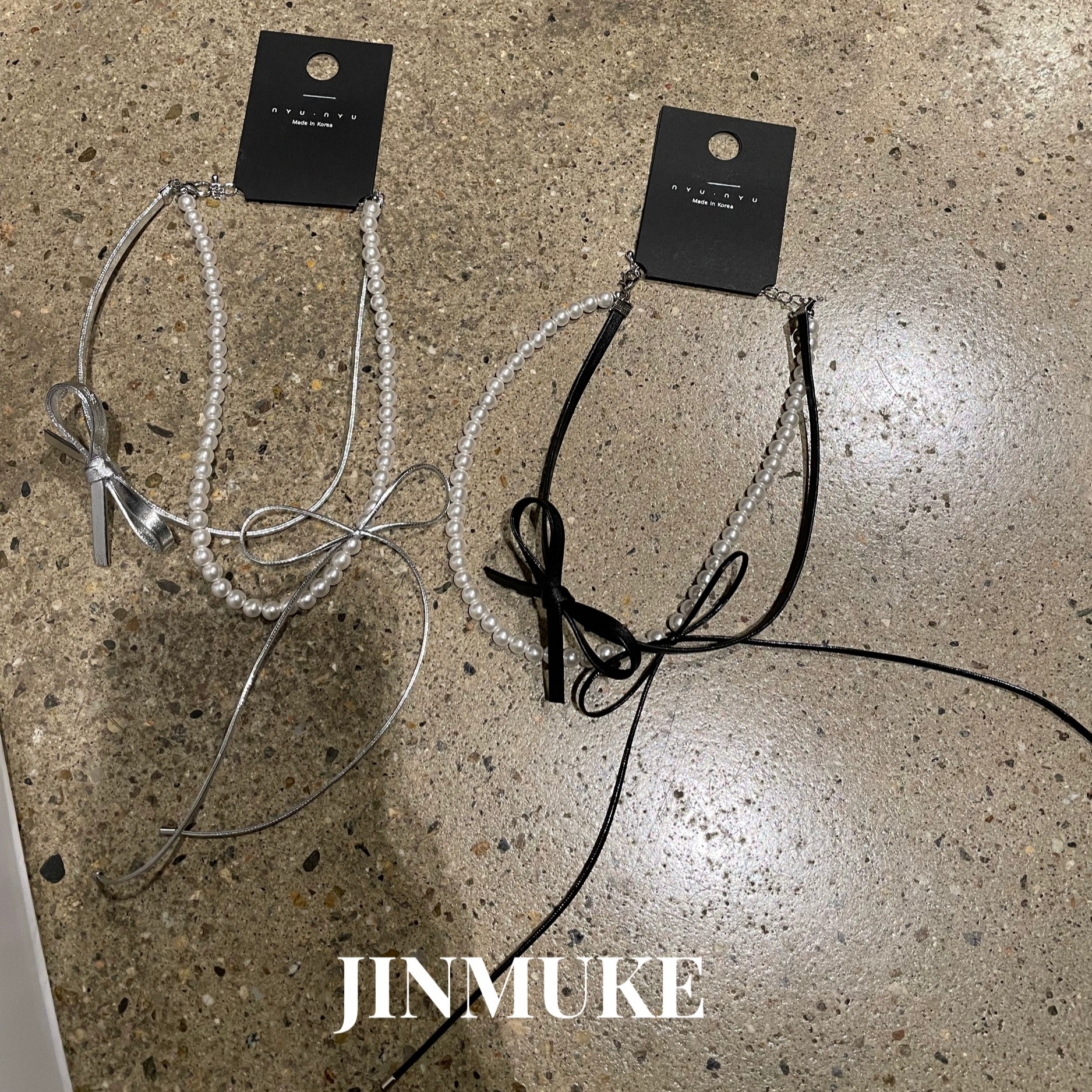 JINMUKE韩国进口首饰品蝴蝶结串珠时尚项链锁骨链新品气质女
