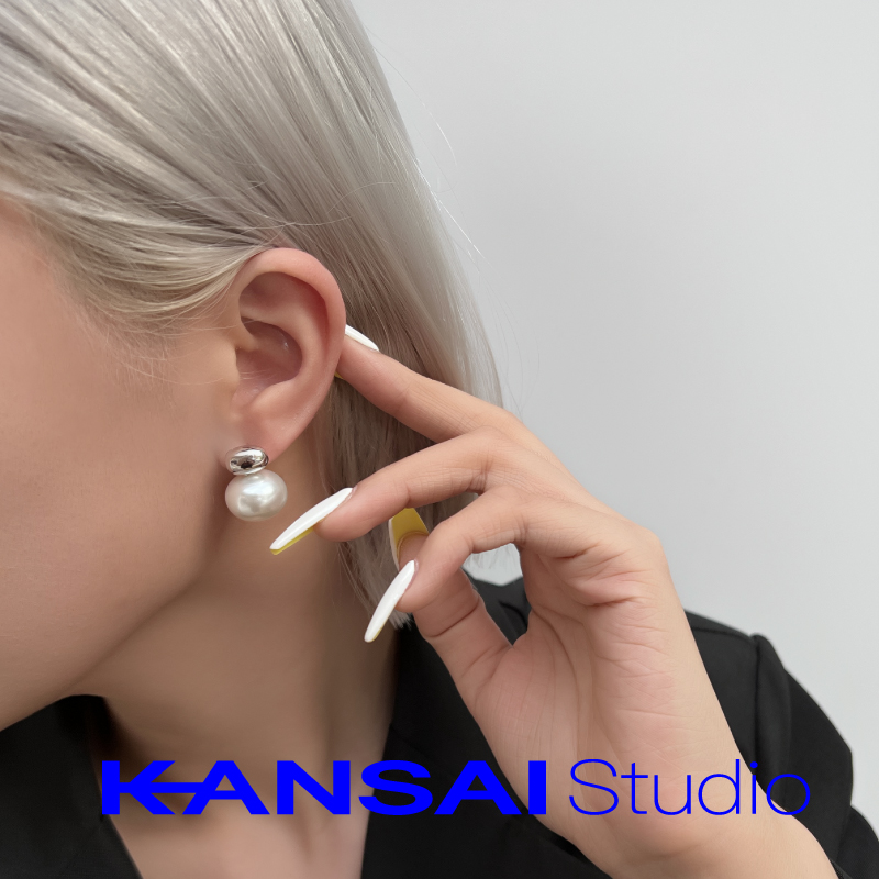 KANSAI新款光面珍珠耳钉女生时尚气质日韩耳环大气个性潮流耳饰品