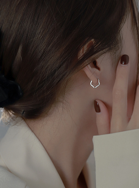 睡觉不用摘的耳钉女925纯银针网红气质韩国耳扣耳圈小几何耳环