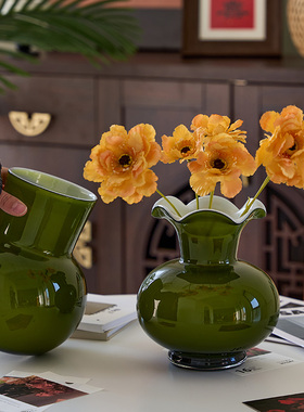 中古花瓶摆件法式高级感琉璃芬顿花器客厅创意玻璃水养插花装饰品