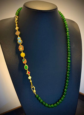 新中式法式原创设计复古祖母绿玛项链一款多戴可拆卸编织手链女
