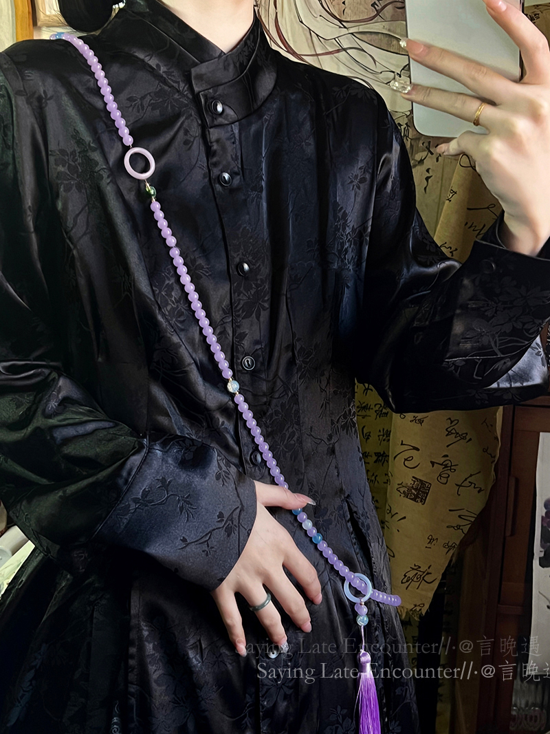 2024新款紫色串珠斜挎链夏天新中式装饰项链国风复古马面裙配饰品