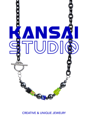 KANSAI新款方块黑胆石OT链情侣小众设计感拼接配饰高级感精致饰品