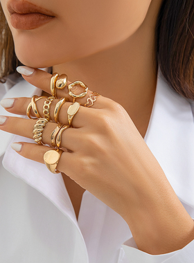 10件一套金属戒指套装组合 欧美春夏新潮个性小众设计指环配饰品