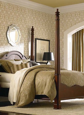 古典美式复古宫廷卧室实木床四柱床雪橇床衣柜定制成套别墅家具