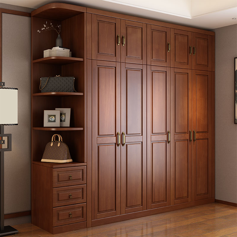 新中式实木衣柜 主卧室家用顶柜整体收纳家具 橡木柜子原木大衣橱