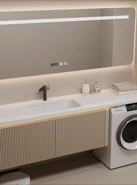 加工可丽耐一体盆橡木洗衣机一体柜卫生间浴室柜岩板洗手洗脸盆柜