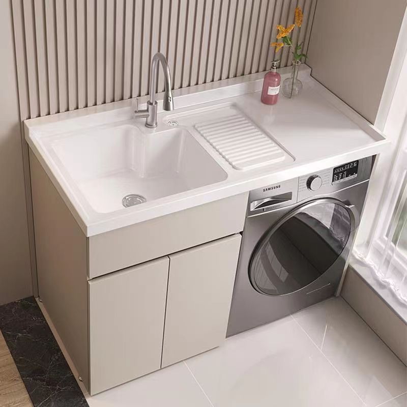 蜂窝铝洗衣机柜阳台组合带搓板定制切角一体洗衣盆滚筒伴侣浴室柜