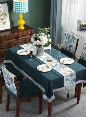 美式餐桌布坐椅垫套装棉麻椅子套罩新中式茶几桌旗长方形布艺台布