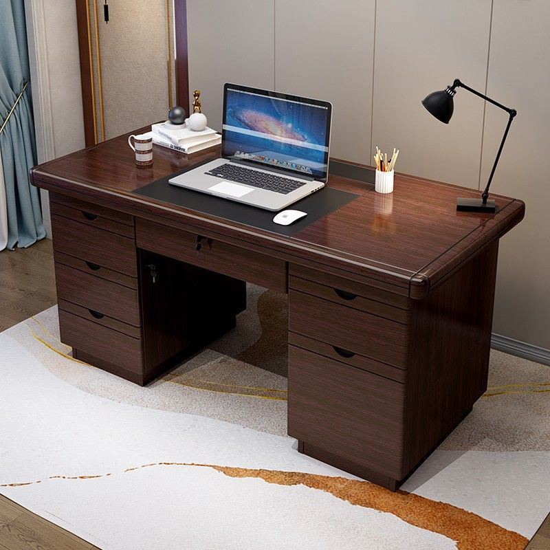 单人电脑桌简约现代办公室职员带抽屉家用写字桌子带键盘架台式带