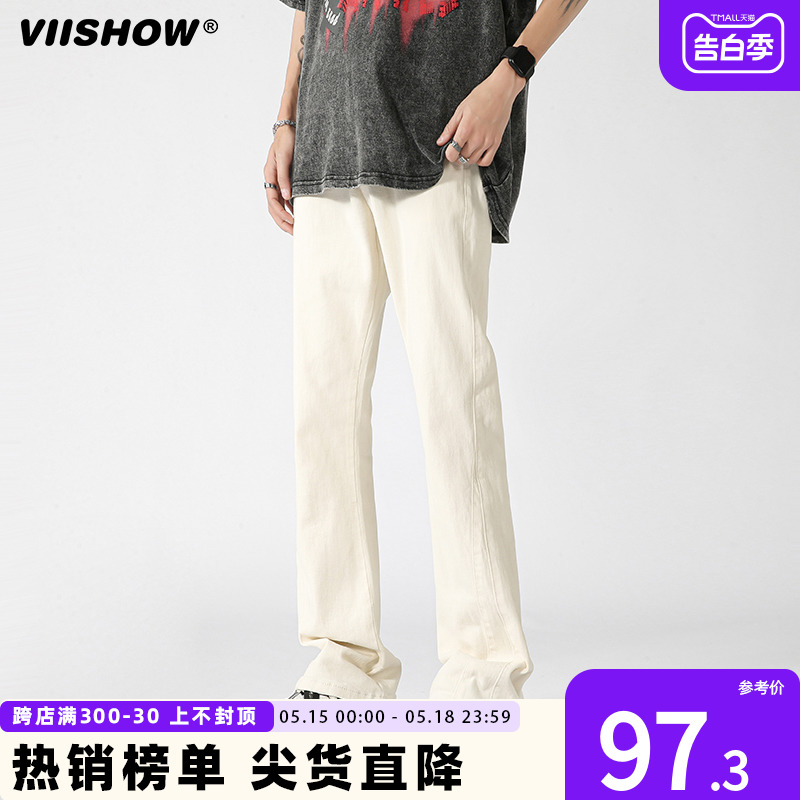 VIISHOW美式高街牛仔裤男夏季设计感微喇修身裤子高级感显瘦直筒