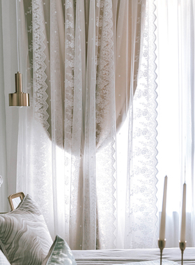 公主风梦幻遮光窗帘窗纱双层韩式蕾丝绣花客厅卧室飘窗布加纱一体