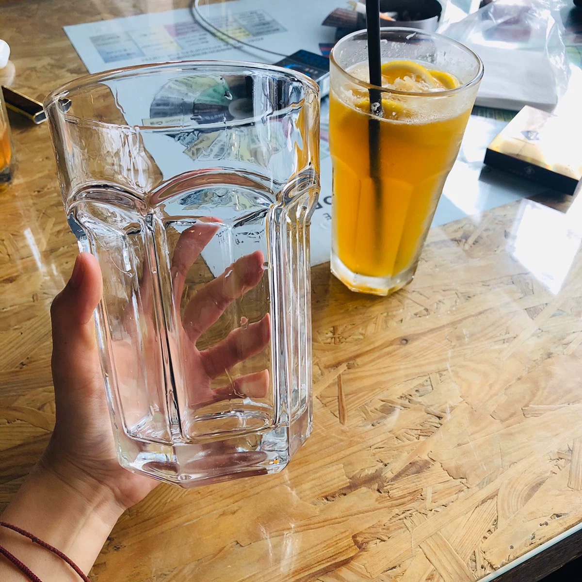 ins网红餐厅冷饮杯 800ml超大玻璃柠檬果汁杯 水果茶杯 莫吉托杯