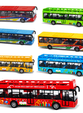 合金回力双层公交车儿童仿真敞篷观光巴士车小汽车模型玩具生日礼