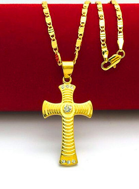越南沙金情侣项链 镀24K黄金男女士十字架吊坠沙金项链仿真金首饰