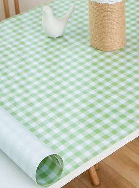 北欧绿格子pvc餐桌书桌布茶几台布防水防油免洗轻奢软玻璃桌垫