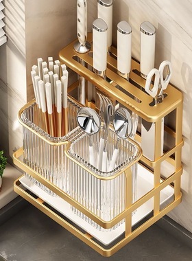厨房刀架筷子筒置物架壁挂式多功能台面放砧板菜板刀具一体收纳架