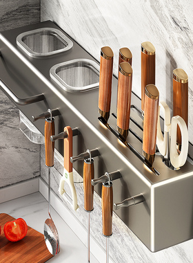 不锈钢厨房刀架置物架食品级筷子筒多功能壁挂勺铲菜刀具收纳一体