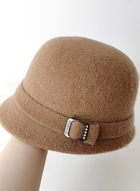 羊毛呢帽子女士秋冬新款显脸小礼帽赫本风法式优雅复古渔夫帽盆帽