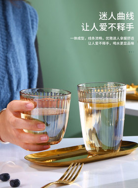 玻璃杯ins风vintage杯子咖啡杯简约日式细条纹水杯女韩国清新可爱