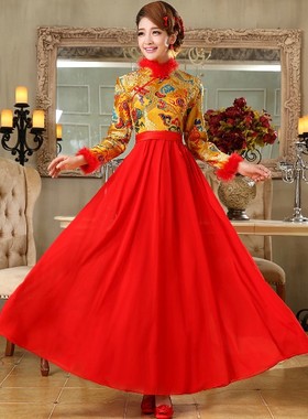 旗袍年轻款2021年新款高端红色走秀演出服长款显瘦中国风优雅冬季
