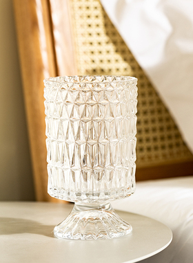钠钙浮雕纹理插花养花家用花瓶玻璃杯复古透明简约高脚浮雕玻璃