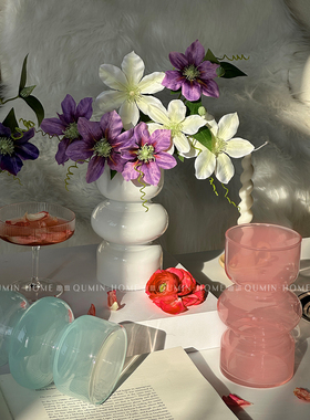 Qumin 创意设计感三波花瓶组合高颜值纯色玻璃花瓶家用客厅插花瓶