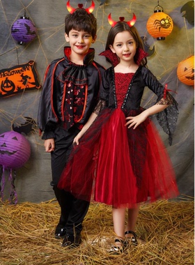 儿童万圣节女巫服装女童巫婆男童化装舞会精灵公主裙巫女孩吸血鬼
