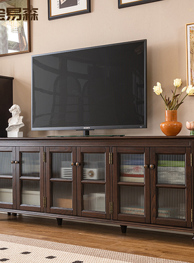 美式实木电视柜法式复古电视柜高款组合柜地柜轻奢小户型电视机柜