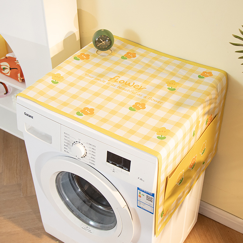 格子洗衣机盖布ins北欧甜美冰箱防尘保护罩微波炉罩棉麻盖巾防晒