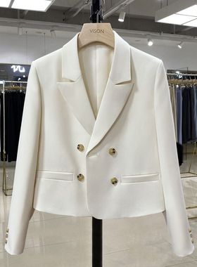 国际大牌欧货胖mm大码女装米白色西装外套女短款2024新款今年流行