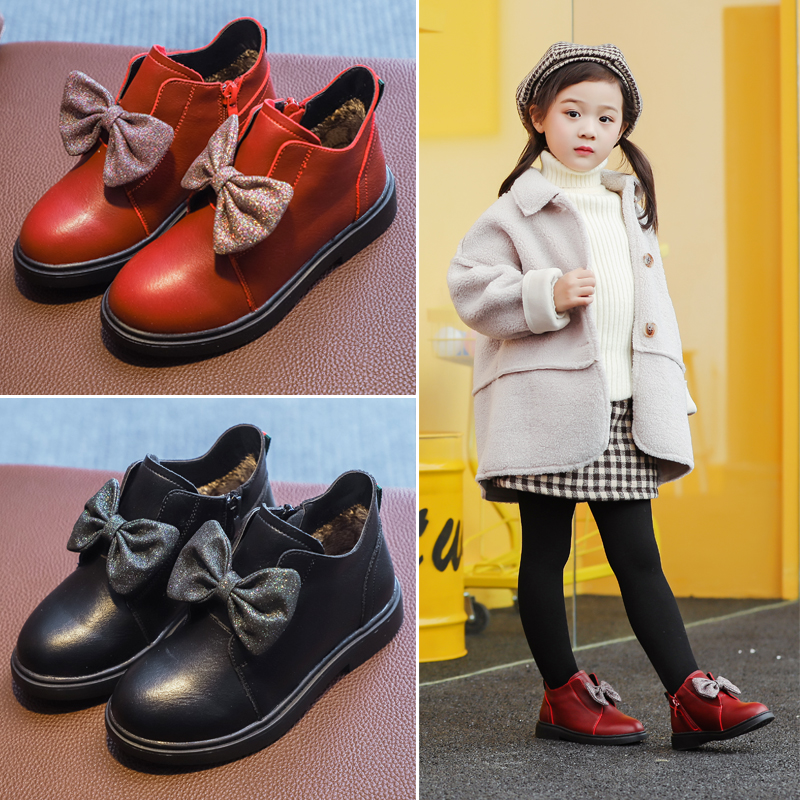 2022女童小短靴秋冬季新款儿童单靴英伦风时尚公主靴加绒真皮棉鞋