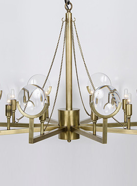创意美式个性全铜吊灯简约别墅酒店咖啡厅样板房设计师软装铜灯具