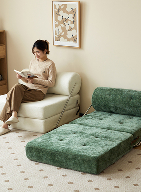 三又木可折叠沙发床复古奶油风布艺单人沙发小户型塔吉沙发床两用